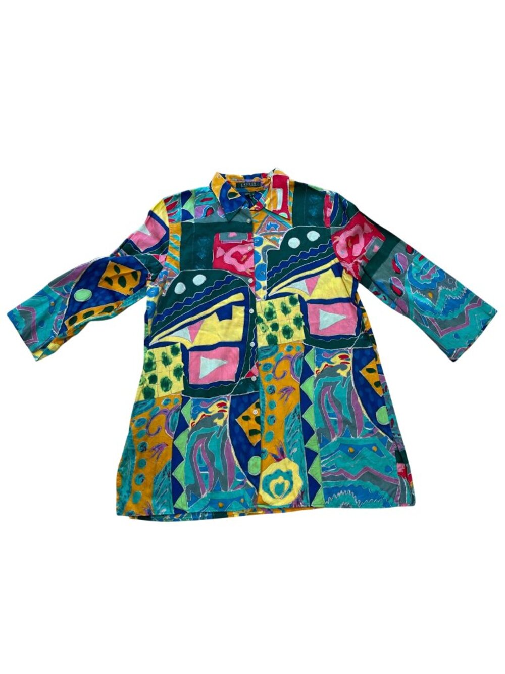 Vintage Lauren Ralph Lauren Abstract Tunic Top Women's‎ Size Medium Button Front